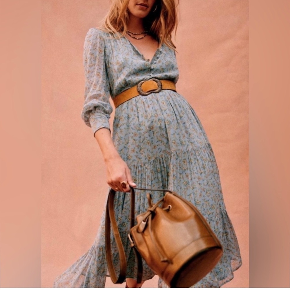 SÉZANE HELOISA dress in vintage prairie blue pattern, NWT size 36/4